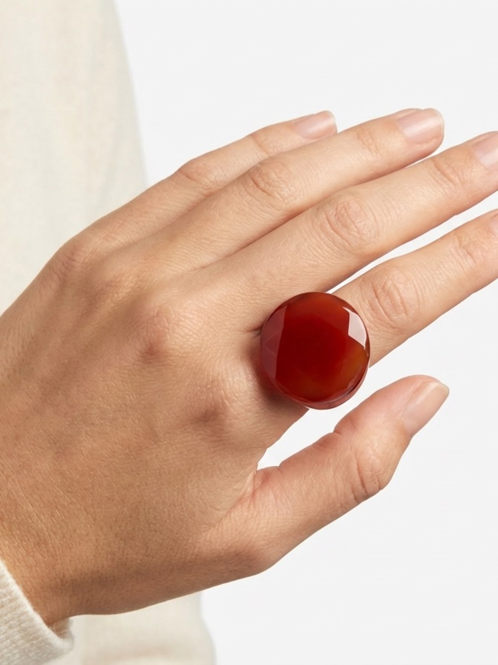 Bold Red/Dark Orange Gemstone Statement Ring - Women Jewelry Size 7